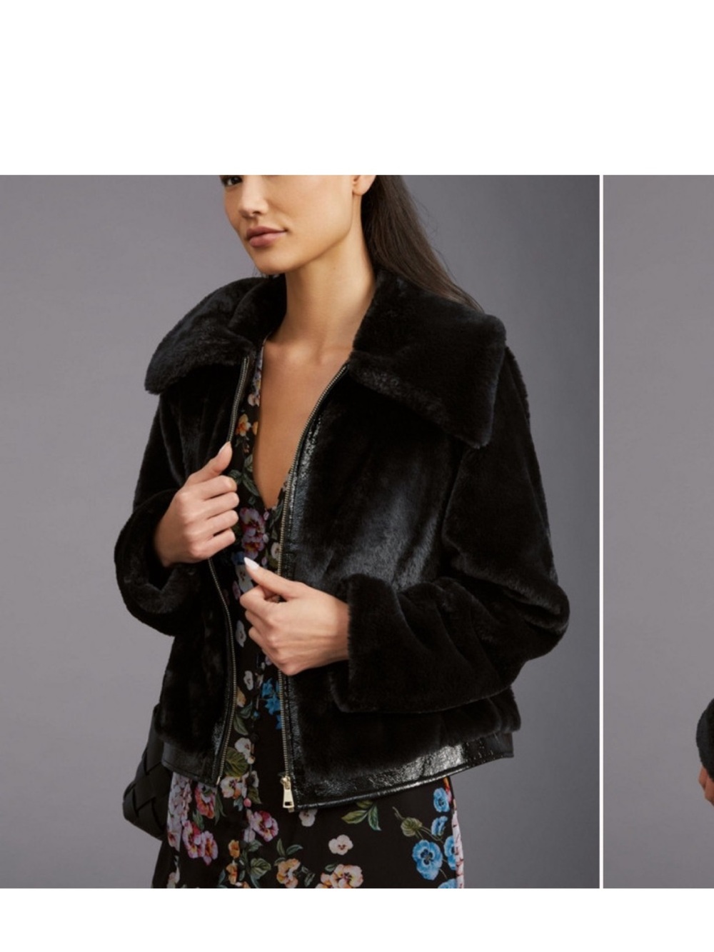 Anthropologie Black Faux Fur Zip Jacket